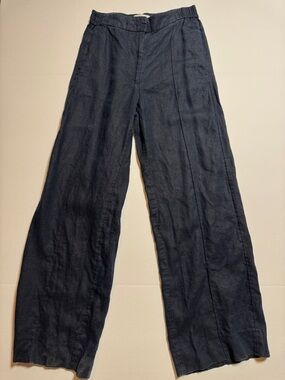COS Wide Leg 100% Linen Navy Blue Trousers Elastic Waist Front Seam Minimal 4